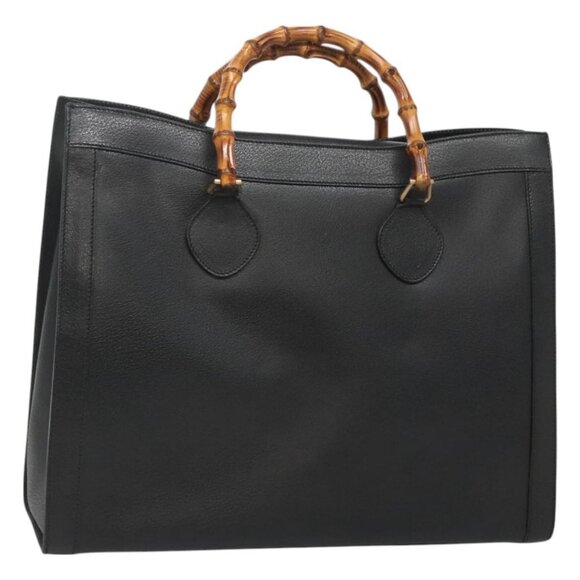 GUCCI Bamboo Hand Bag Leather Black Gold 002 1186 0259 Auth mr1334 - Picture 1 of 16